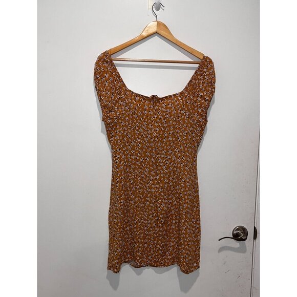 Aeropostale Brown Floral Short Sleeves & Back Zipper Closure Women's Mini Dress - Picture 6 of 8